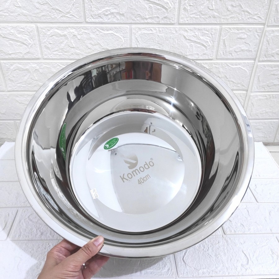 Baskom Elegant Komodo 40 cm stainless TEBAL Sop Kuah Panci Mixing Bowl