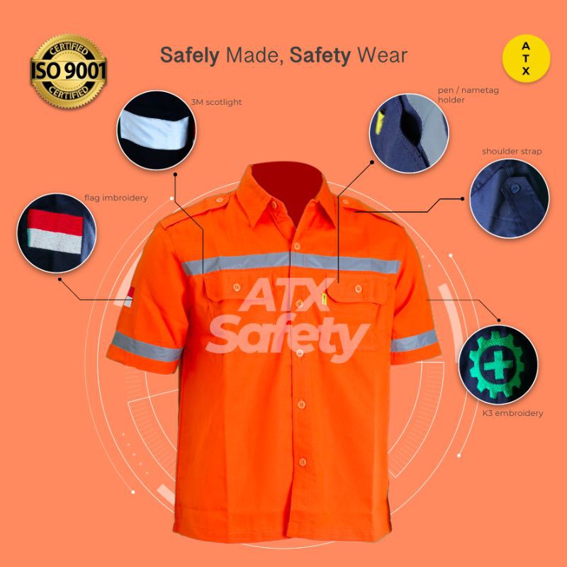 Wearpack Safety Baju Kerja Lapangan Lengan Pendek Merk ATX Oren