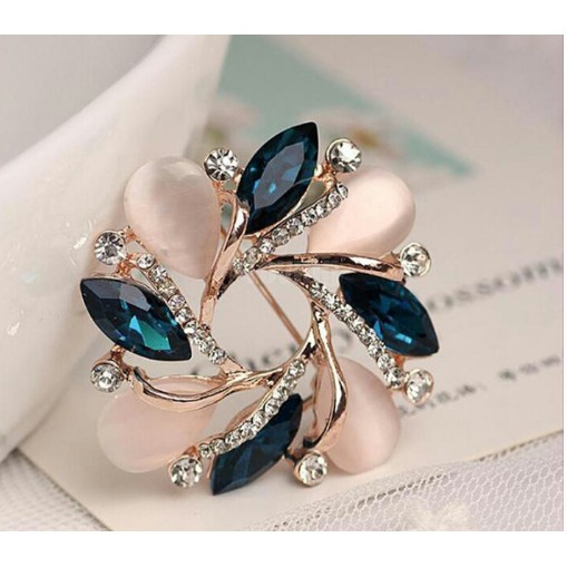 Bros pin Bohemian bunga besar Rhinestone batu opal bahan Alloy