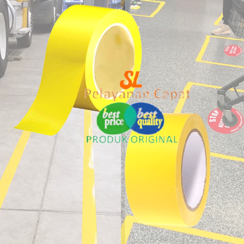 Lakban Garis Polisi Hitam Kuning PVC Tahan Air Lakban Lantai Pembatas Area Floor Marking Tape