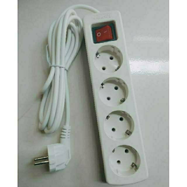 4 Lubang Panjang Kabel 5 Meter , Stop kontak , Colokan Listrik ,  + saklar
