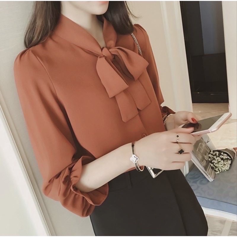 [FANYA]Blouse wanita  import lengan panjang kerah pita-1