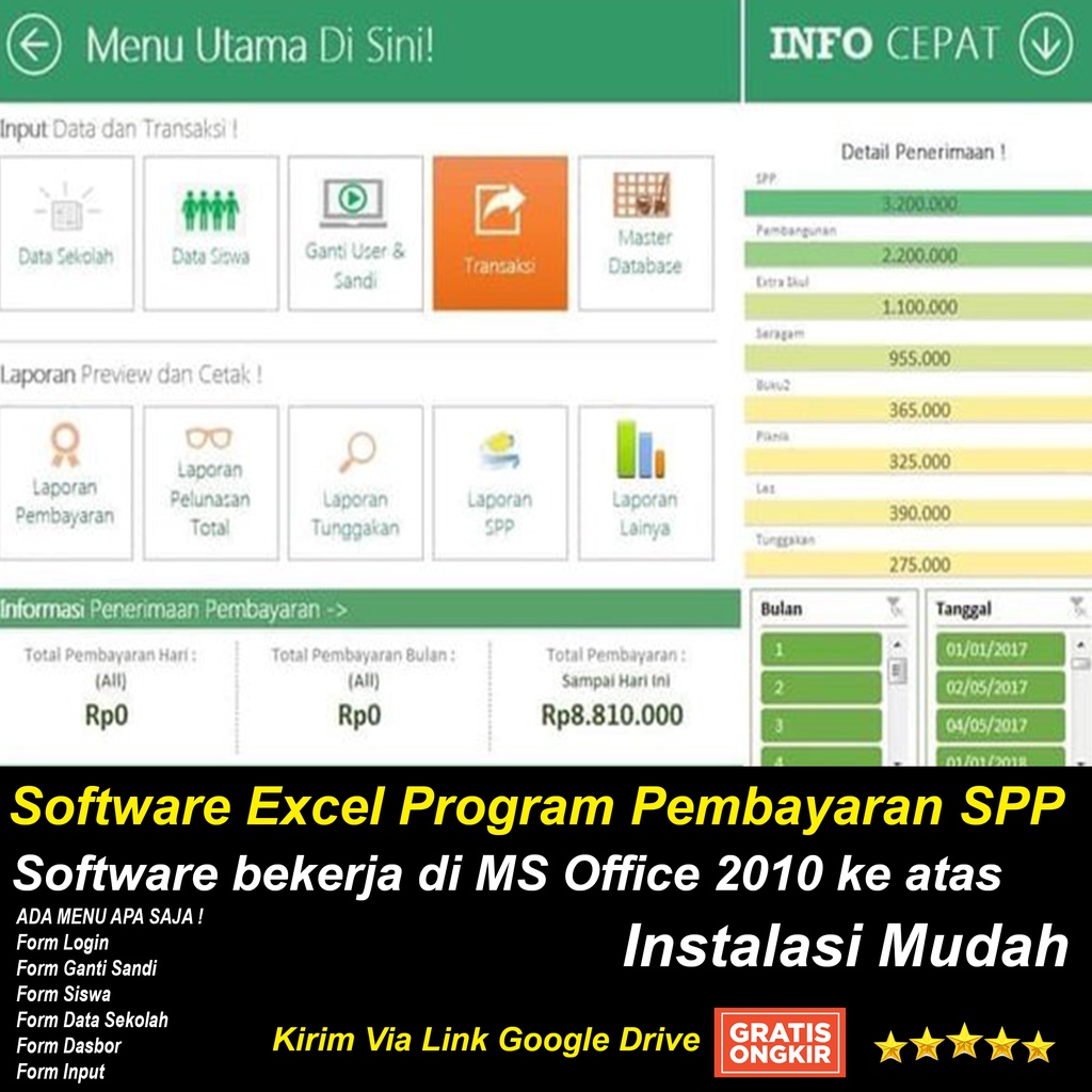 Software Excel Program Keuangan Pembayaran SPP