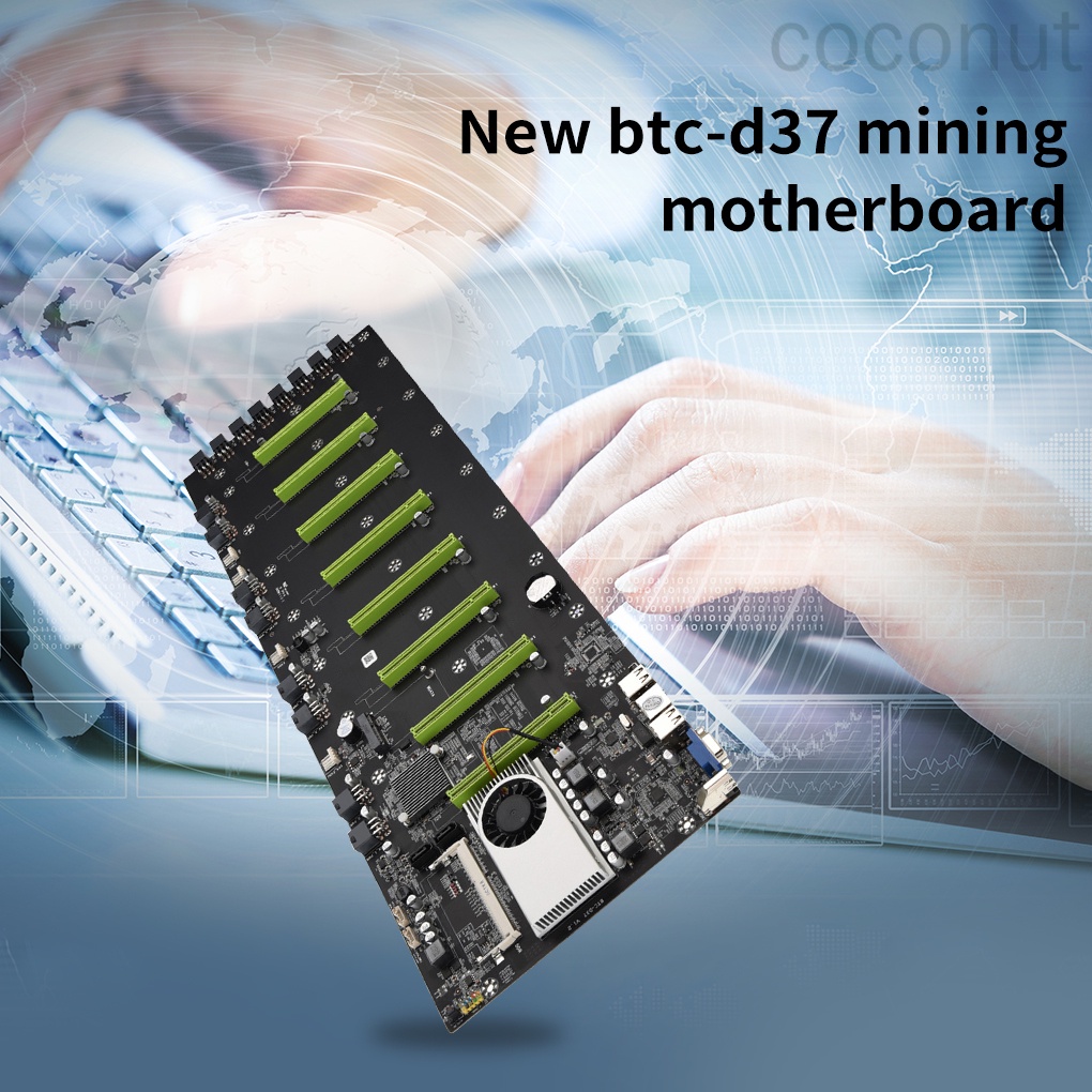 BTC-D37 Computer Motherboard 8 PCI-E 16X Slots Mining Motherboard with Integrated CPU DDR3 Memory coconut.id