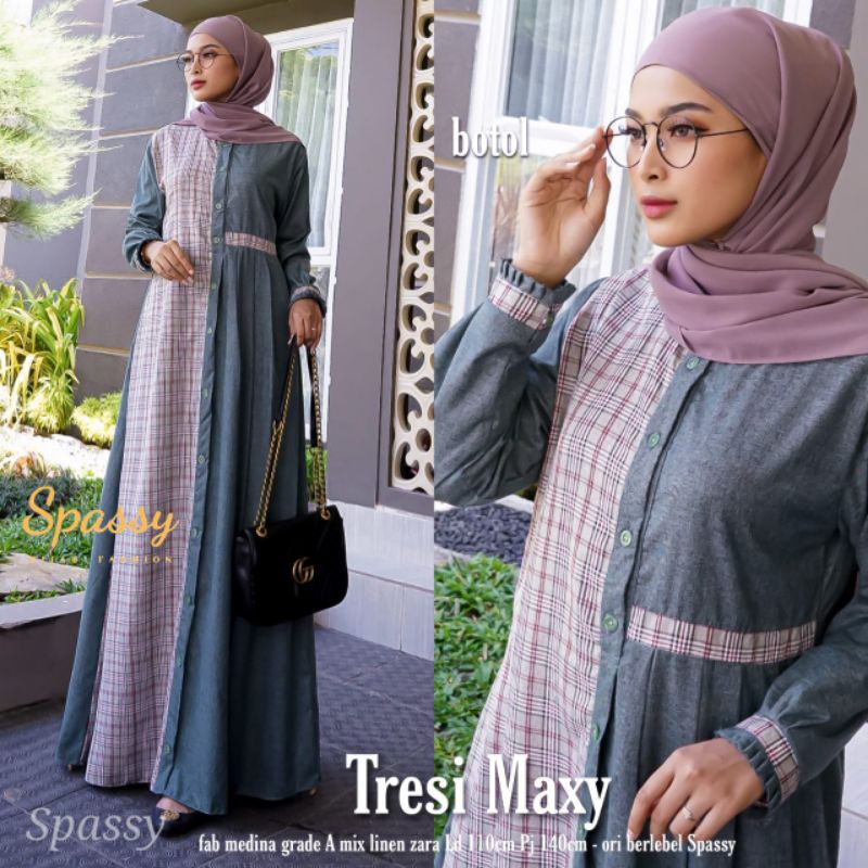 Gamis full kancing murah gamis motif kombinasi gamis polos gamis busui / Tresi maxy spassy