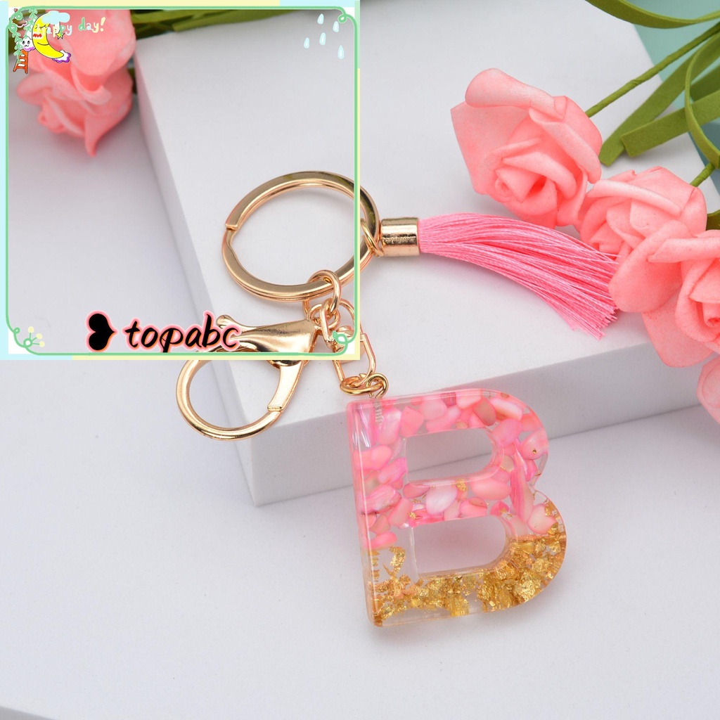 TOP Creative Alphabet Key Chain Couple Gift Bag Pendant Letter Keychain Cute Resin Material with Tassel Jewelry Ornament Glitter Keyring