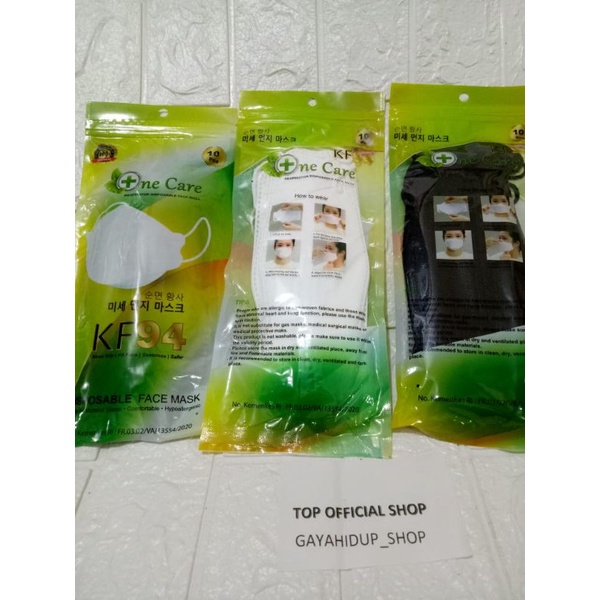 MASKER KF94 0NE CARE HITAM ABU DAN PUTIH EMBOS 1 PACK ISI 10PCS