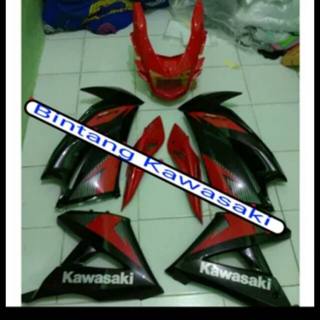 Fairing full set ninja rr new atau fairing atas bawah ninja rr new hitam strip merah original