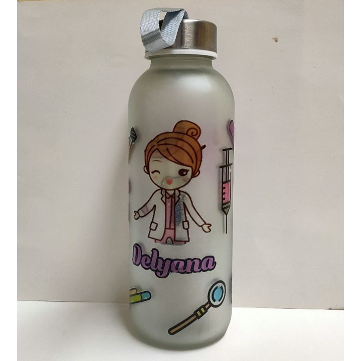 TUMBLER ESTETIK DENTIST CUSTOM NAMA (BOTOL MINUM KACA BURAM ESTETIK DOKTER GIGI PESAN NAMA)
