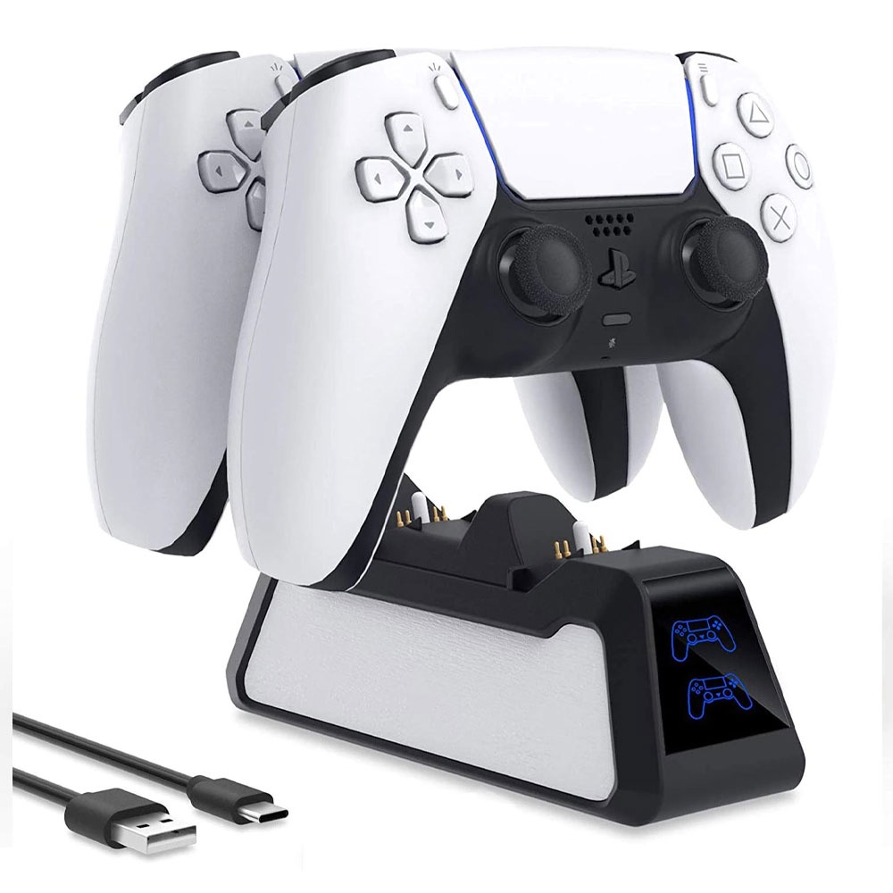 OLPAY Dok Pengisi Daya Controller Charging Docking Station Stand 2 Port for PS5 Gamepad - SON599 - Black White