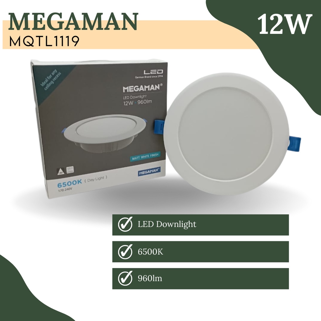 MEGAMAN Lampu Downlight LED MQTL1119 12W 6500K (Cahaya Putih)