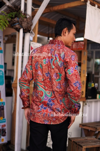 Sidamuliya Batik Kemeja Pria Slimfit Premium Red Phoenix Lengan Panjang