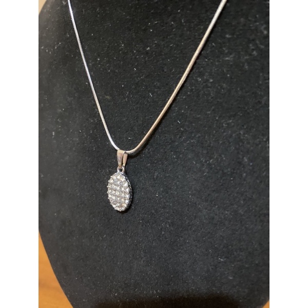 Kalung liotin silver berkilau anti karat !!! kalung silver titanium sirkon berkilau liontin oval terlaris