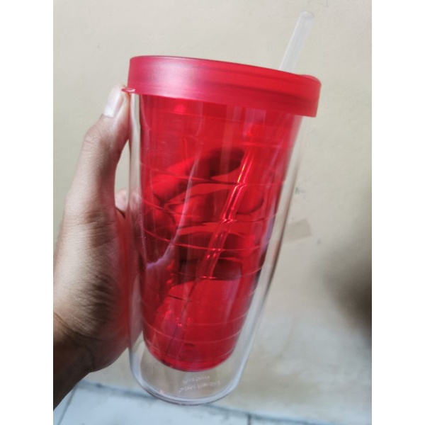 Chielo Twister Tumbler Cup with Straw Mug Gelas Air Sedotan Aesthetic Unik Plastik Transparan Bening-Merah