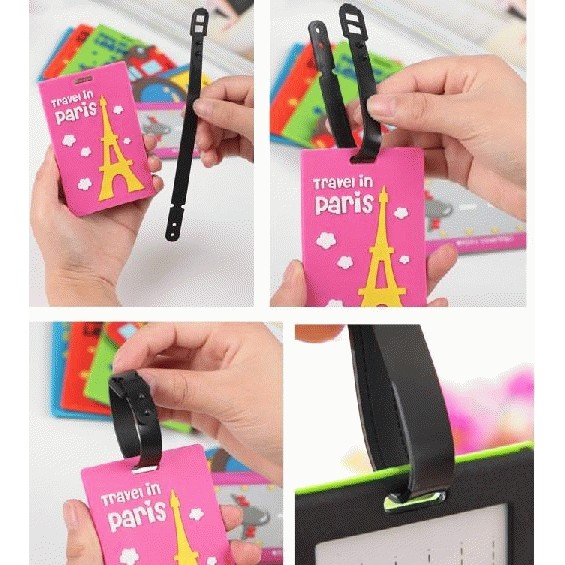 

Tag koper luggage motif karakter lucu bahan silikon penanda koper