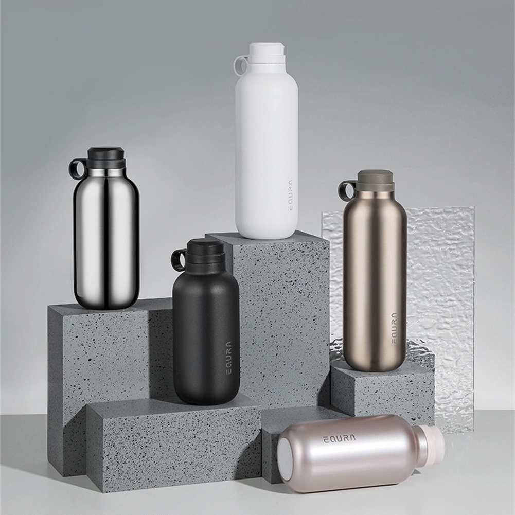 Botol Thermos Kopi / Air / Teh Bahan Stainless Steel Warna Polos Kapasitas 450ml / 650ml Dengan Tali Untuk Travel