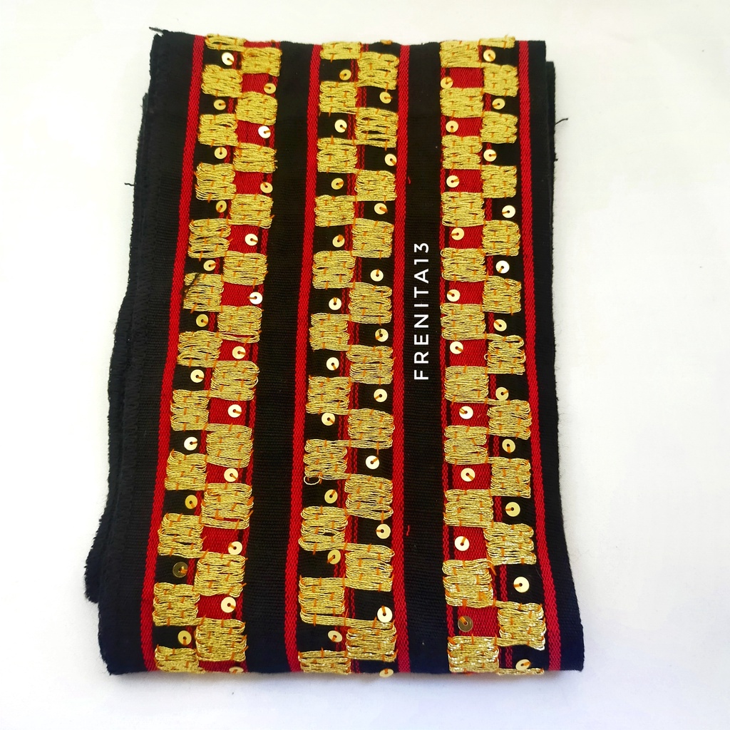 [BISA COD] Bisban / Selendang / List Tapis Khas Lampung asli Sulaman-Catur Baris Hitam