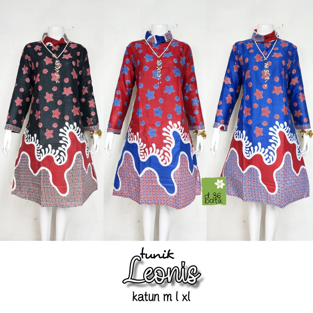 Tunik Leonis Batik Turtleneck Warna Batik Midi Tunik Kerja Kondangan Pesta Seragaman Muslim Kantor