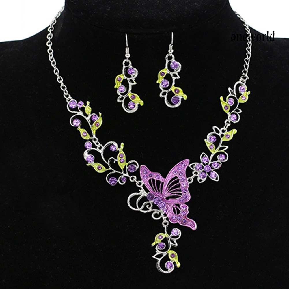 Download Ow Vintage Women Hollow 3d Butterfly Pendant Drop Earrings Necklace Jewelry Set Shopee Indonesia