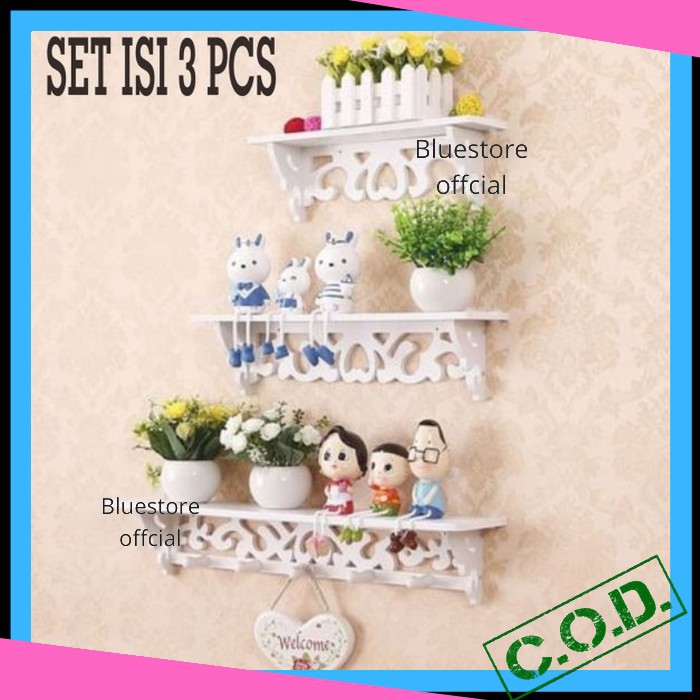 Rak Dinding Tempel Minimalis Gantung Vintage 1Set Isi 3pcs Murah Pajangan Hiasan Dinding Dekorasi Ru