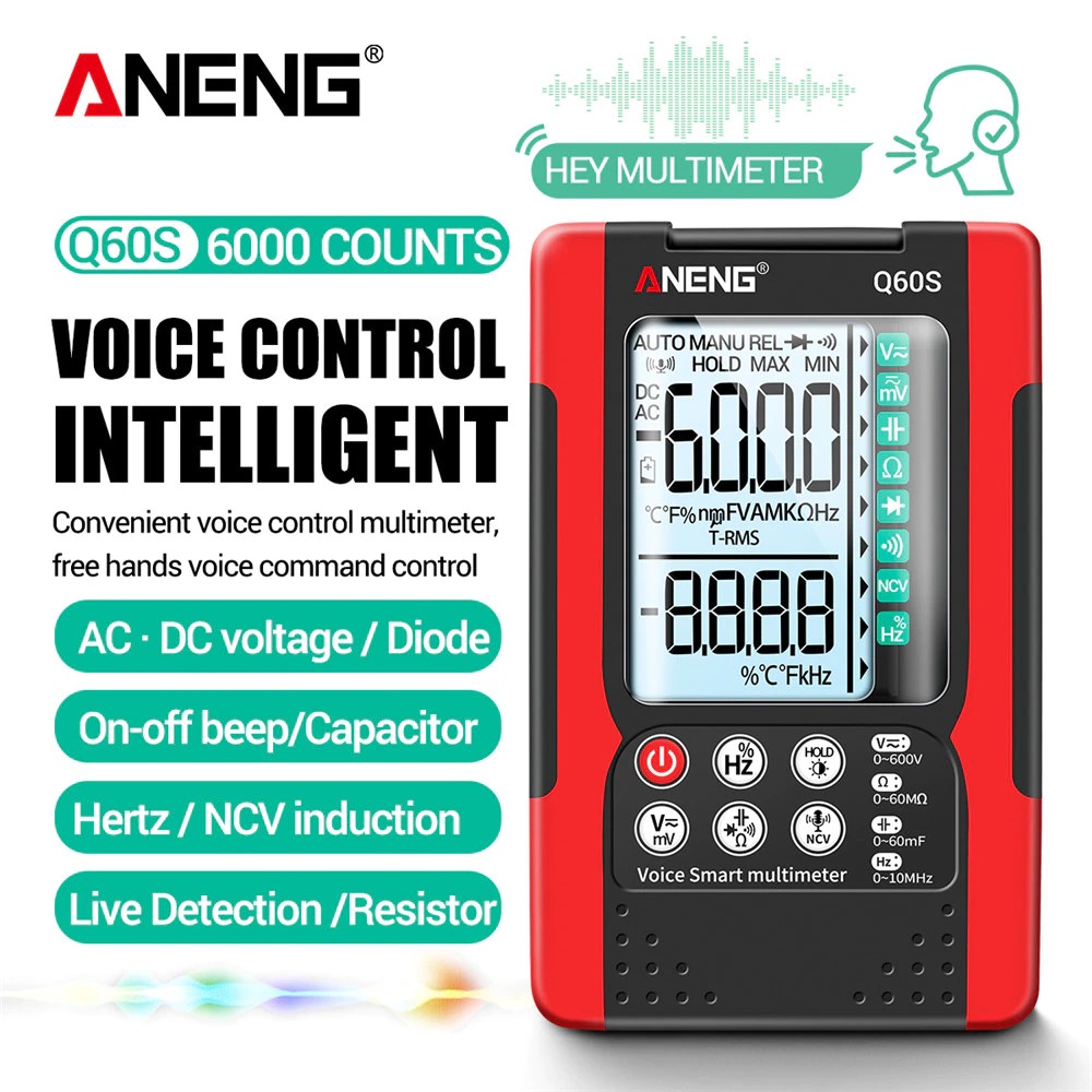 ANENG Multimeter Digital Tester Speech Recognition True RMS - Q60S - Black/Red