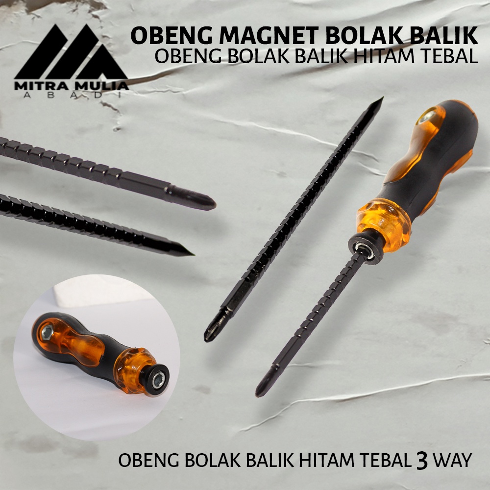 Obeng Magnet Bolak Balik 7.5 &amp; 9 Inch I Obeng Bolak Balik Min Plus 3 Way - Hitam