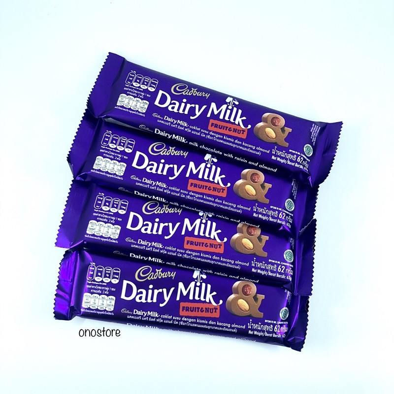 

Cadbury Dairy Milk Fruit Nut 62 Gram Cokelat