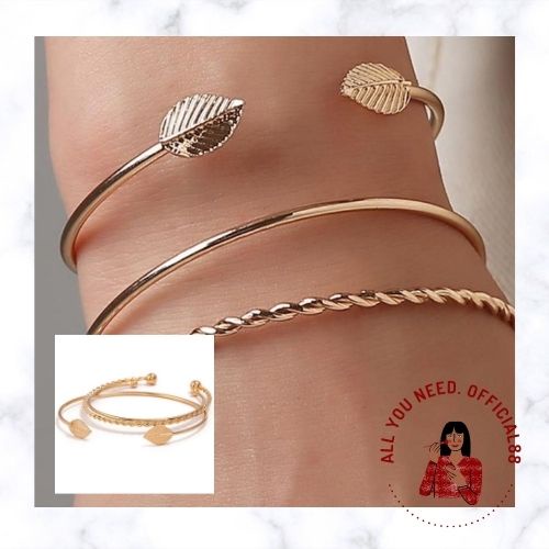 ✿AYN✿  Set 3Pcs Gelang Bangle FA120 Motif Daun untuk Wanita gaya fashin wanita ootd