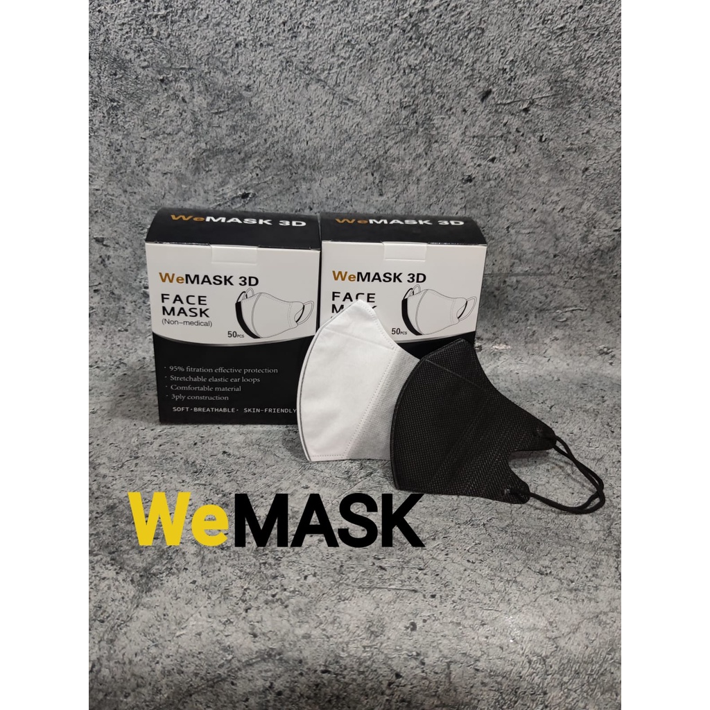 PROMO MURAH WEMASK WEMAZE~ MASKER DUCKBILL WEMASK BOX ISI 50  BARU 3PLY GARIS POLOS HITAM PUTIH RAINBOW MIX FACEMASK