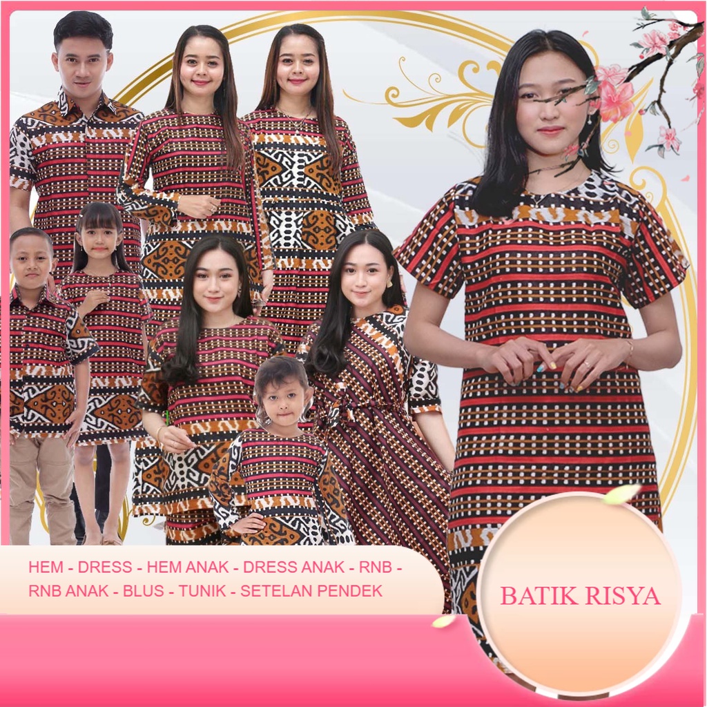 Pakaian Keluarga Risya - Ibu Bapak Anak - Motif Songket Tenun Kulit Macan Merah - Dress Tunik Blus H