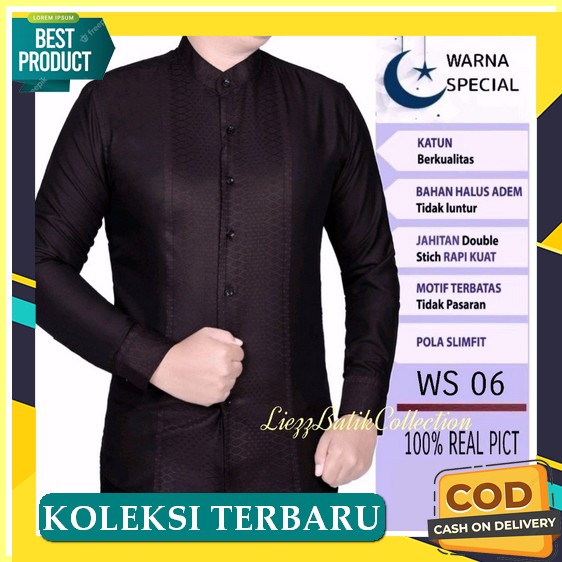 Baju Koko Fashion Pria Idul Fitri Kekinian Dan Populer/ Jrj- Baju Koko Katun Lengan Panjang Dewasa S