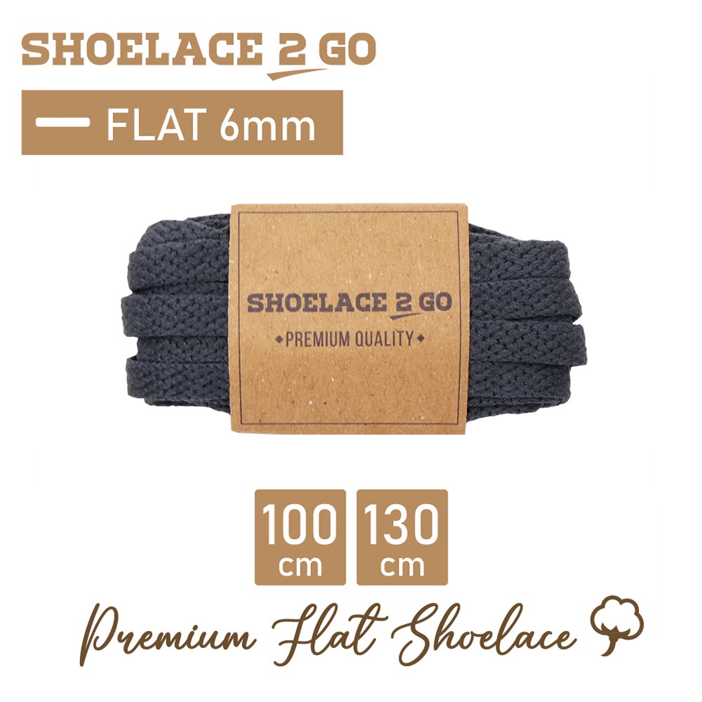 SHOELACE 2 GO PREMIUM TALI SEPATU GEPENG PIPIH FLAT E2 - DARK GREY - 100CM 130CM