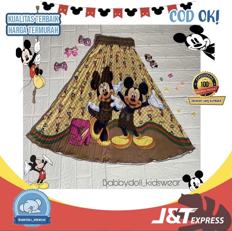 Rok Plisket Anak Karakter Motif Printing Import 5-8T