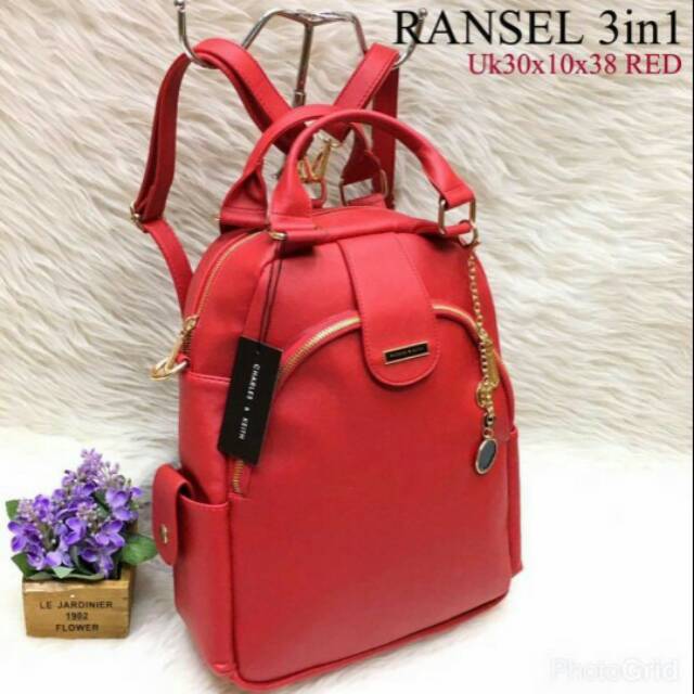 Tas Ransel Wanita Charles And Keith Ukuran Besar Untuk Kuliah Kerja Jalan Jalan Bagus Warna Merah