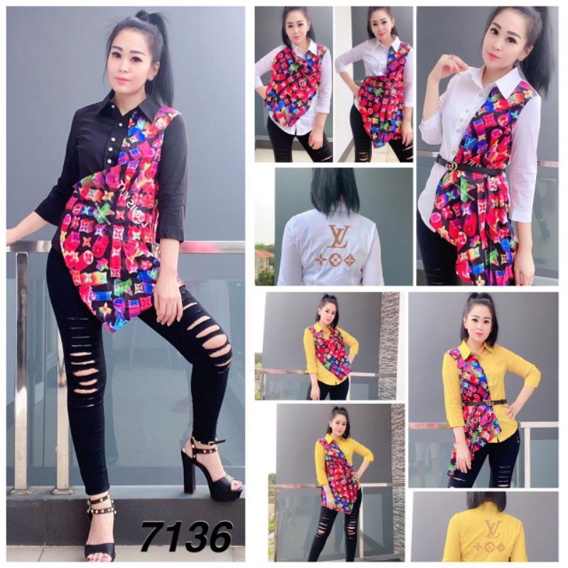 Kemeja LV Wanita Size M-2XL Bahan (Katun Stret)