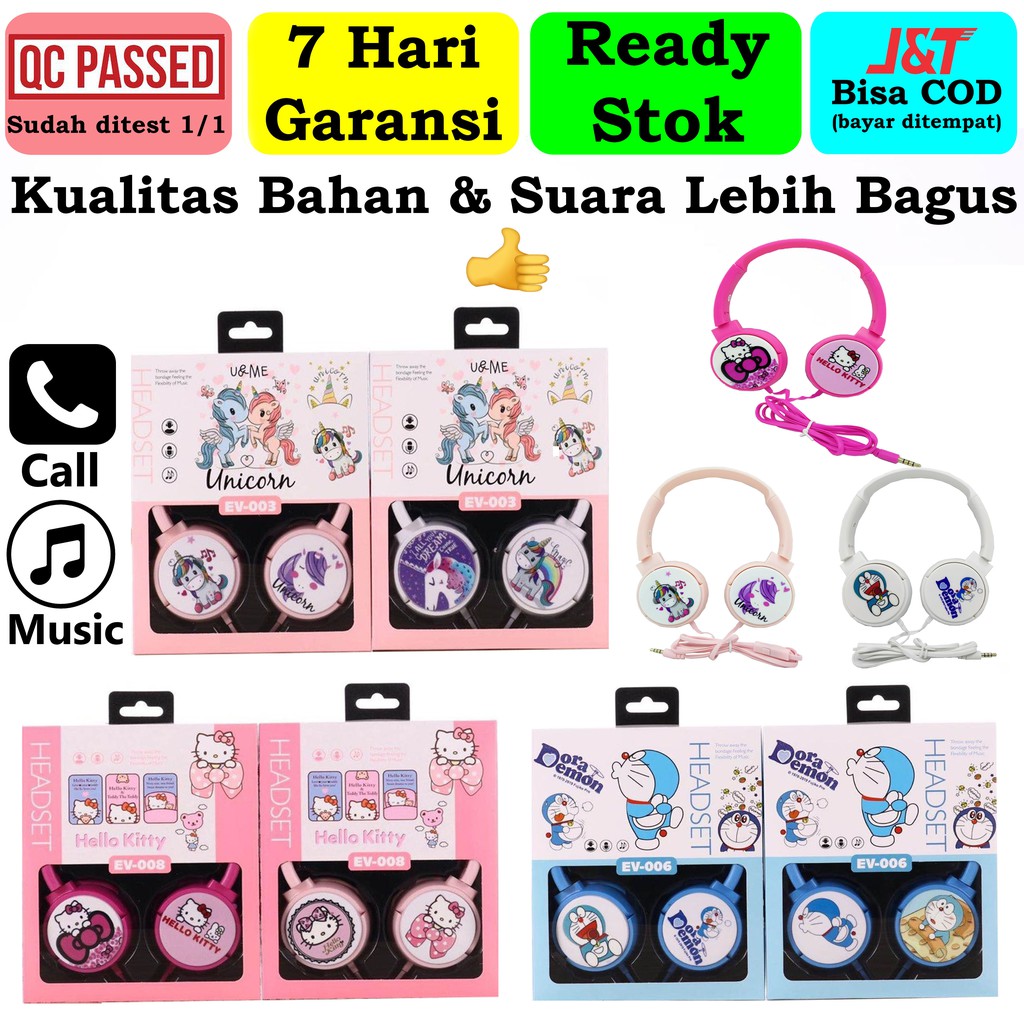 Headphone Bando Karakter Anak Plus Mic (Bisa Telepon &amp; Musik)