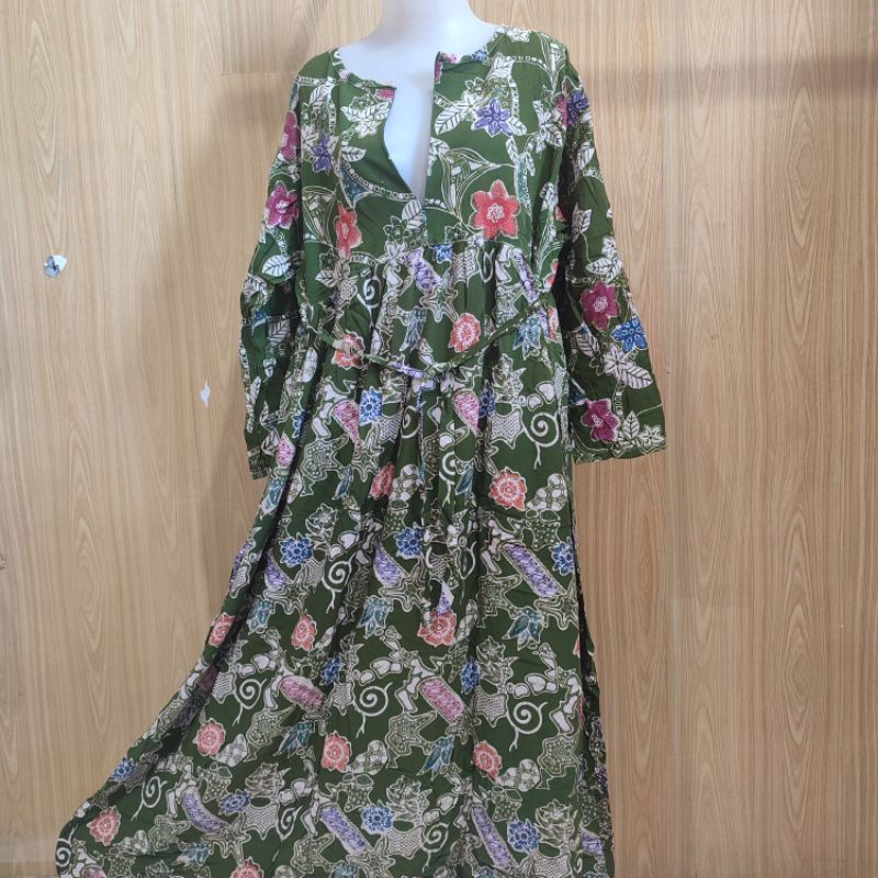 Batik Mahoni by Huza, model Longdres wiru oval resleting jumbo (SQ), daster cantik kekinian, daster 