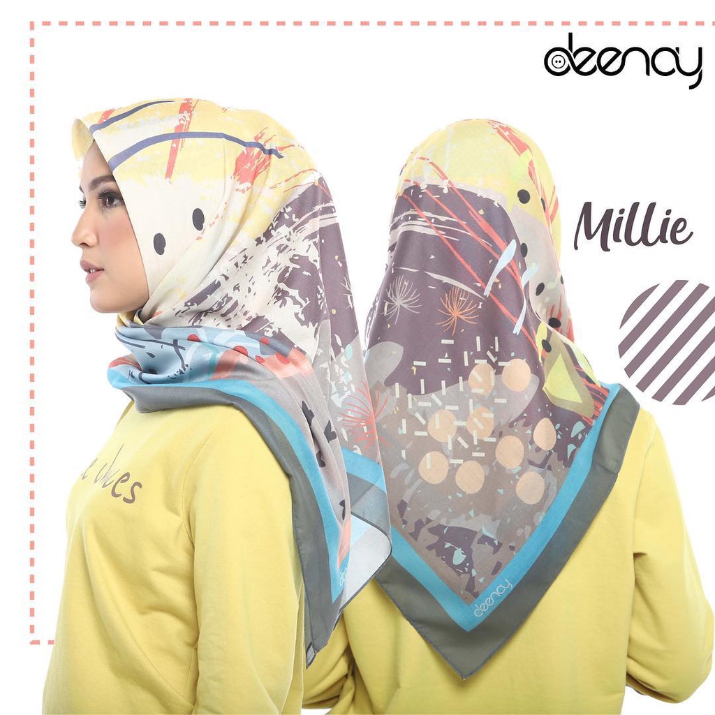 Kerudung Deenay Millie Ori / Jilbab Segi Empat Voal Motif Hijab Printing Ultrafine