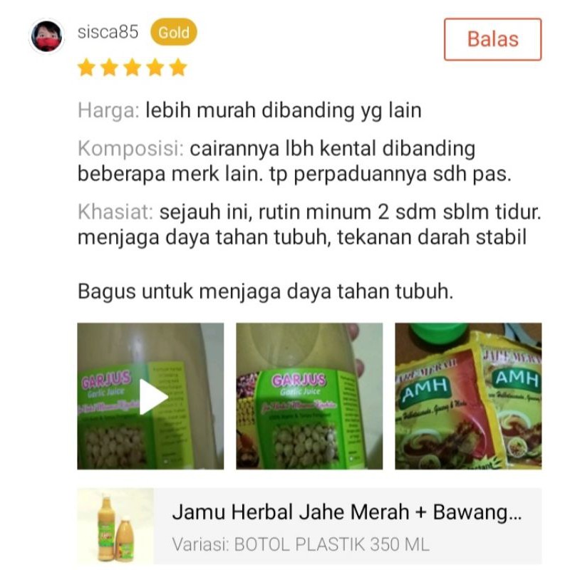 Jus Herbal Bawang Putih Tunggal, Jahe Merah, Lemon, Madu, Cuka Apel dan Kayu Manis - Darah Tinggi Asam Urat Maag Kolesterol Garjus, Garlic Juice 600ml