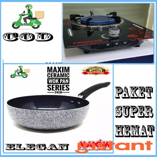 PAKET 2PCS MAXIM NEOSTONE DEEP WOK 24 CM+PG TANAM 1 TUNGKU API BARA MANTAP