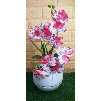 Bunga anggrek LATEX artificial 2 cabang dengan pot bola