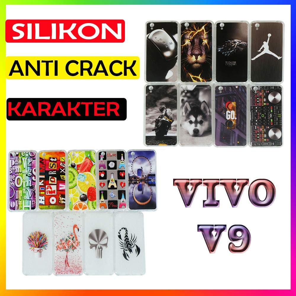 ANTI CRACK Vivo V9 Case Casing Anti Shock 3D Motif Softcase Gambar Silikon Handphone Kasing HP Anticrack Sarung Kesing Antishock Softshell Soft Silicon Jelly Case