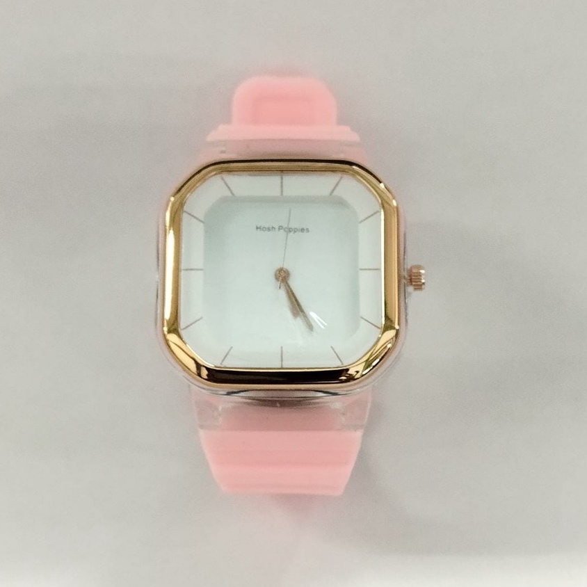 MKL - Jam Wanita Hosh Poppies Kotak Rubber Crono off Type HP60 JT036-PUTIH PINK