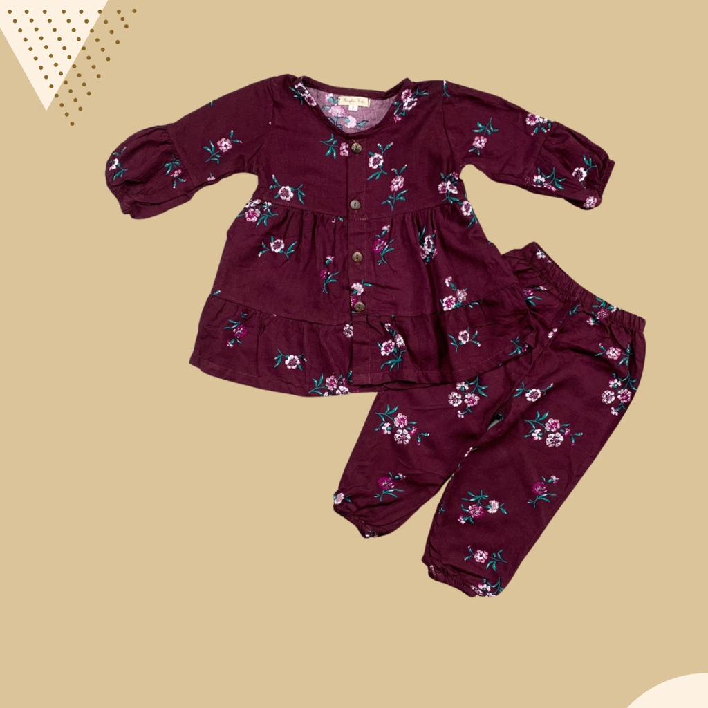 1-4TH SETELAN ANAK FREYA ONE SET ANAK RAYON  BY MYBEE-dark maroon flower