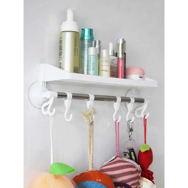 Rak Holder Gantung Handuk dan Tempat Sabun Shampoo Tempel Dinding Kamar Mandi Dapur 2IN1 / Holder Tempat Shampo Spons Baju Botol Kecap Peralatan Bumbu / Silicone Suction Vakum Tanpa Paku