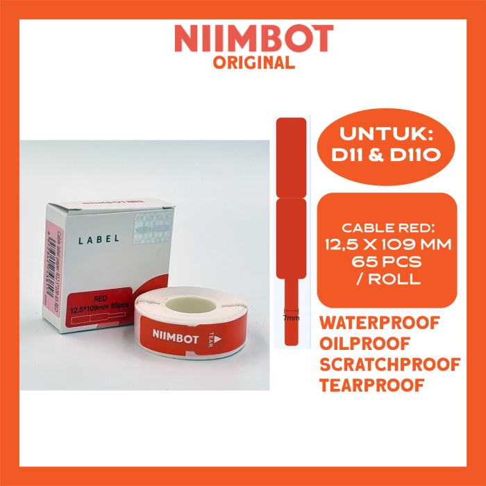 

(BISA COD) Thermal Cable Label Sticker Niimbot D11 / D110 Refill Label - Kabel - Merah