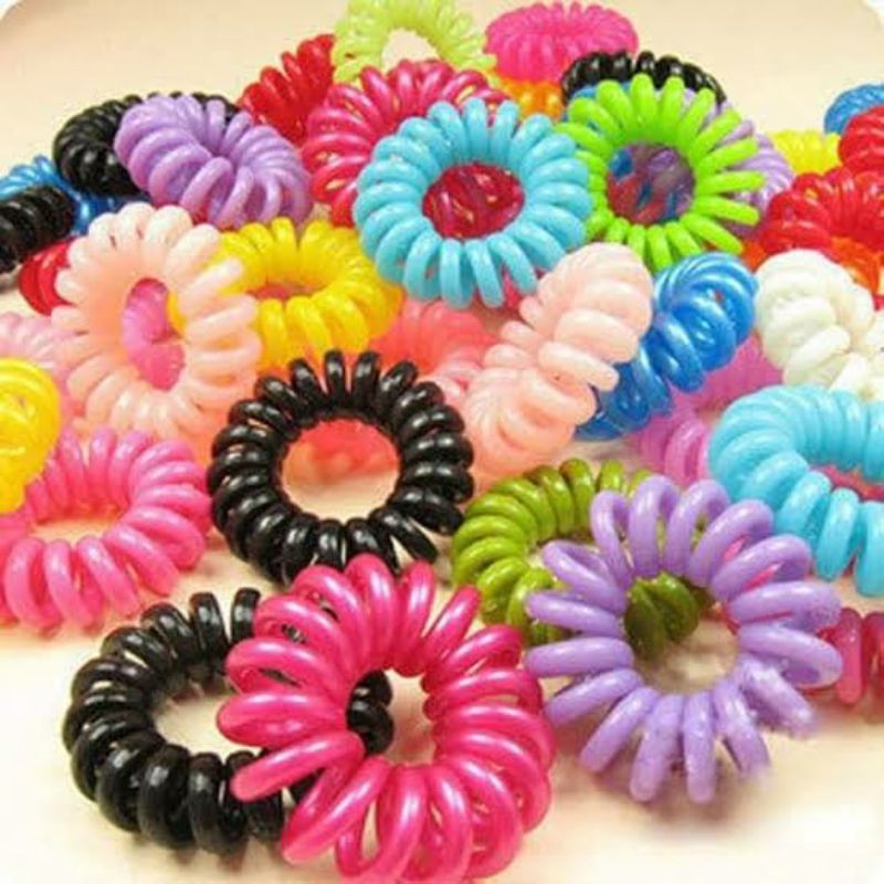 Z2 Karet Rambut Model Kabel Spiral | Ikat Rambut Warna Warni Rainbow | Tali Tambut Korea Jepang