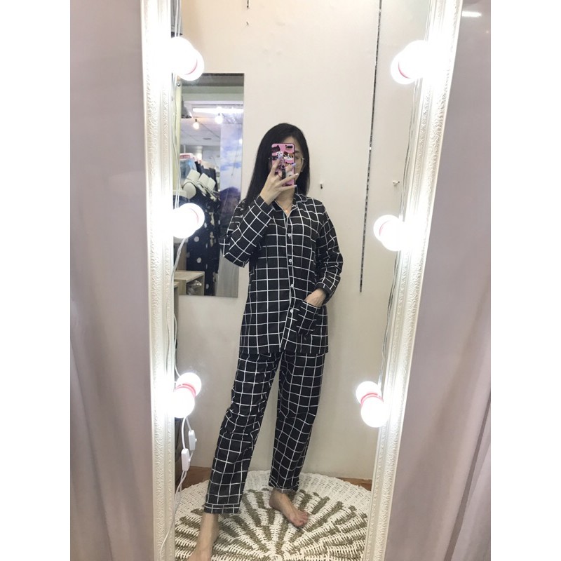 piyama/pajamas kotak&quot; PP hitam murah.homewear/sleepwear/bajutidur cwe PP tartan black kekinian