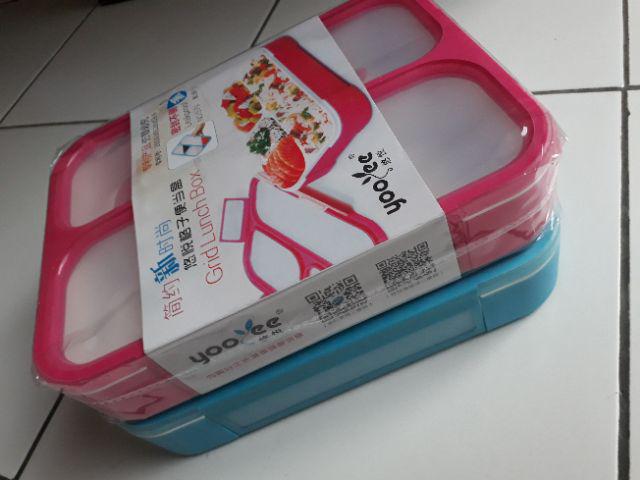 Yooyee Kotak Makan Grid Bento Lunch Box 3 Sekat Anti Bocor  - Packing Bubble Dan Karton