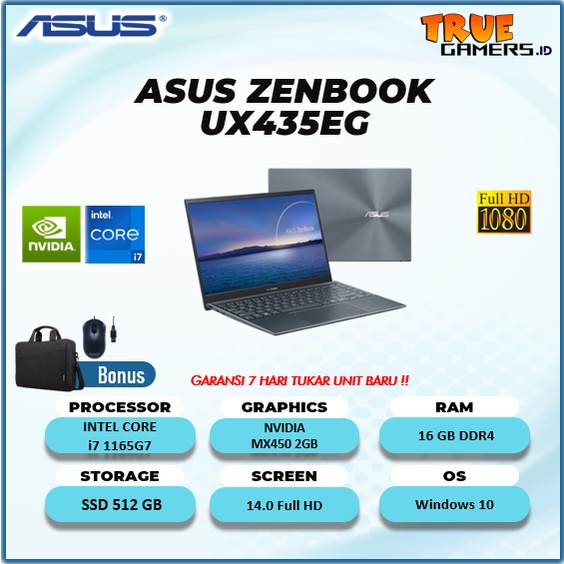 ASUS ZENBOOK UX435EG i7 1165G7 16GB 512SSD MX450 2GB W10 14.0FHD